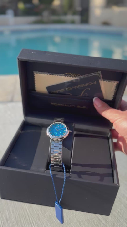 Porsamo Bleu Genevieve Luxury Women's Satin Leather Watch, Silver, White